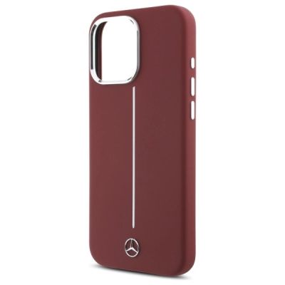 6. Mercedes Silicone White Stripe MagSafe Case for iPhone 16 Pro Max - Red
