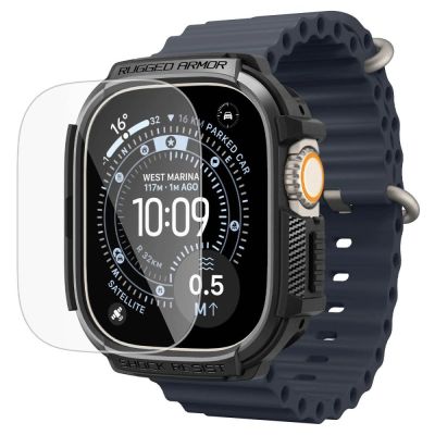 3. Spigen Rugged Armor Case + 9H Tempered Glass for Apple Watch Ultra 49mm - Matte Black