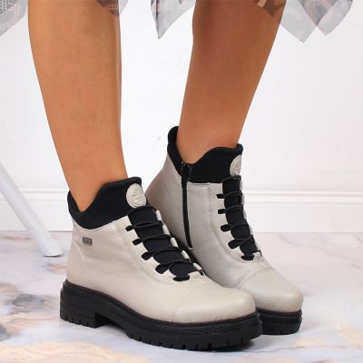 4. Waterproof, Comfortable Beige Women’s Insulated Ankle Boots Rieker Y3163-60