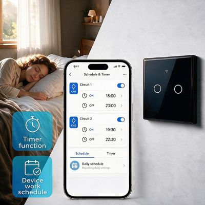 9. QOLTEC LIGHT ON/OFF SWITCH | TOUCH 2-CHANNEL | WI-FI | TIMER | TUYA | BLACK