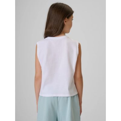 2. Girls' sleeveless T-shirt with print 4F 4FJRSS26TSLEF328-11S