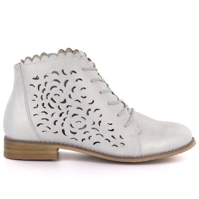 2. Women's leather ankle boots, openwork, gold, Potocki JE19423