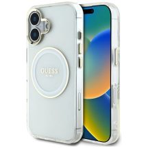 Guess IML Metal Colored Circle Classic Logo MagSafe case for iPhone 16 - white