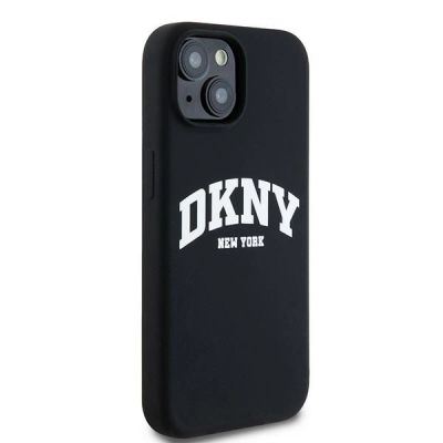4. DKNY Liquid Silicone White Printed Logo MagSafe Case for iPhone 14 / 15 / 13 - Black