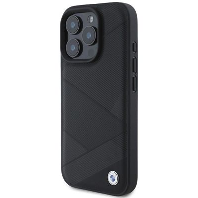 2. BMW Signature Leather Crossing Lines Pattern iPhone 16 Pro Case - Black