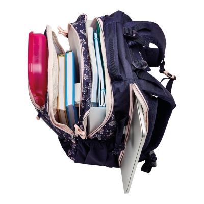 8. Herlitz Ultimate Blossom Backpack School Backpack Beige, Navy Blue (Navy) Polyester