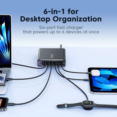 8. Tech-Protect DC240W-GaN Charging Station 6 Ports 4 x USB-C 2 x USB-A 240W QC3.0 - Black