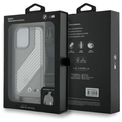 7. BMW M Edition Carbon Stripe & Strap iPhone 16 Case - Gray