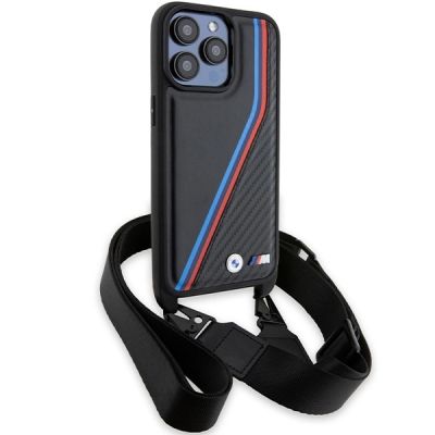 3. BMW M Edition Carbon Tricolor Lines & Strap case for iPhone 15 Pro Max - black