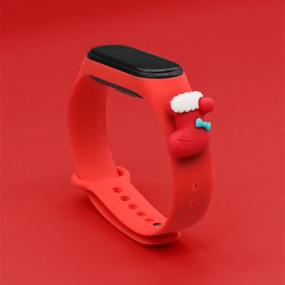 2. Strap Xmas for Xiaomi Mi Band 3 / 4 Christmas Silicone Strap Bracelet with Sock - Red