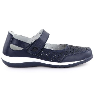 3. Women's leather openwork shoes with Velcro, navy blue Jezzi 9763