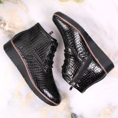 13. Black Insulated Patent Leather Wedge Ankle Boots Filippo
