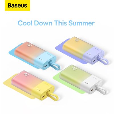 13. Baseus Popsicle 5200mAh 20W Powerbank with Built-in Lightning Cable (+ White Baseus Simple USB-C - USB-C 60W/20V/3A/30cm Cable) - Blue-Orange