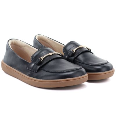 5. Women's leather moccasin shoes, wide, black, Potocki JE19507