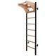 17. GYMNASTIC WOODEN AND METAL WALL BAR WITH 4 HANDLES WITH A WOODEN BAR BENCHK 211B