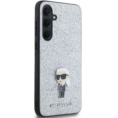 4. Karl Lagerfeld Fixed Glitter Ikonik Logo Metal Pin case for Samsung Galaxy A35 - silver