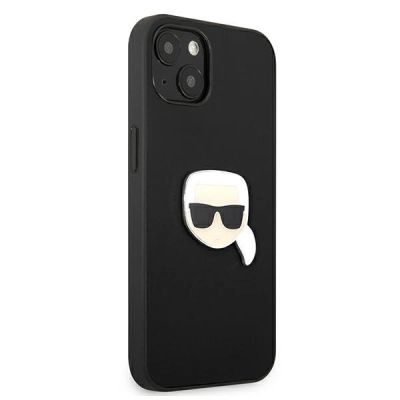 4. Karl Lagerfeld Leather Ikonik Karl's Head Metal Case for iPhone 13 mini - Black