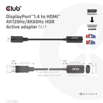 3. CLUB3D CAC-1088 Cable Adapter 0.21m DisplayPort HDMI Black