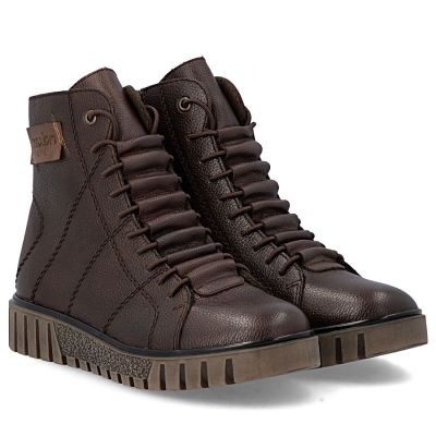 4. Women's brown leather platform ankle boots Rieker Y3421-26