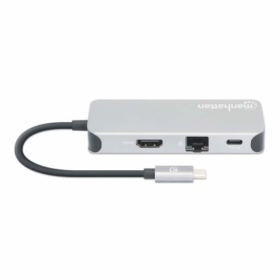 6. MANHATTAN 8-in-1 USB-C Docking Station with USB 3.2 Gen 1 Power Delivery Type-C Male to HDMI Female, Three USB-A Ports, Gigabit RJ45 Port, USB-C Power Delivery Port, SD/MicroSD Card Reader, Aluminum, Space Gray (13061)