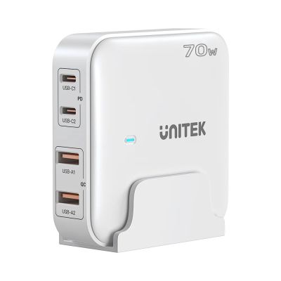 UNITEK GAN DESK CHARGER 70W 2XUSB-A 2XUSB-C WHITE