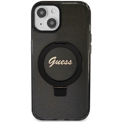 9. Guess Ring Stand Script Glitter MagSafe case for iPhone 13 / 14 / 15 - black