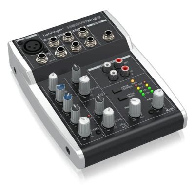 6. Behringer 502S - 5-channel compact analog mixer with USB interface designed specifically for podcasting, streaming and home recording
