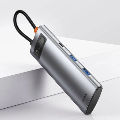 10. Baseus Metal Gleam Series multifunctional USB HUB 7in1 Type C HDMI TF PD card reader gray (WKWG020113)