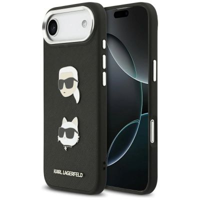 Karl Lagerfeld FW Grained Karl & Choupette Heads Pins & Logo iPhone Air Case - Black