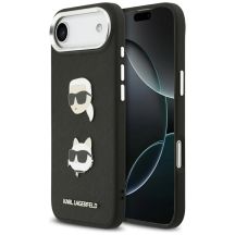 Karl Lagerfeld FW Grained Karl & Choupette Heads Pins & Logo iPhone Air Case - Black