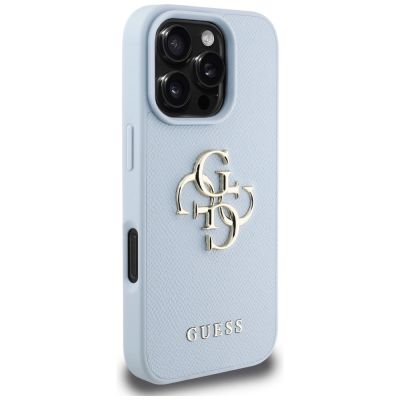 4. Guess Grained Big 4G Logo Small Classic Logo case for iPhone 16 Pro - blue