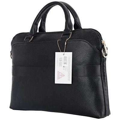 4. Guess Grained Zipper Pocket Triangle Logo 15" Laptop Bag - Black