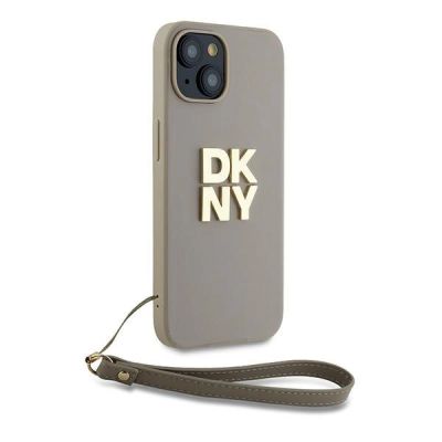 3. DKNY Wrist Strap Stock Logo case for iPhone 15 Plus - beige