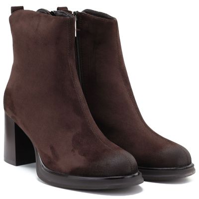 4. Women’s Chocolate Brown Heeled Platform Ankle Boots Potocki SZ12844