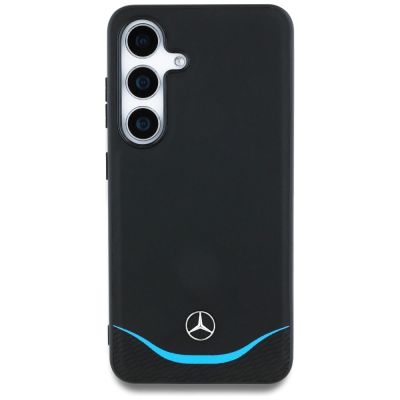 3. Mercedes Leather Contrasted Blue Horizontal Curve MagSafe Case for Samsung Galaxy S25 - Black