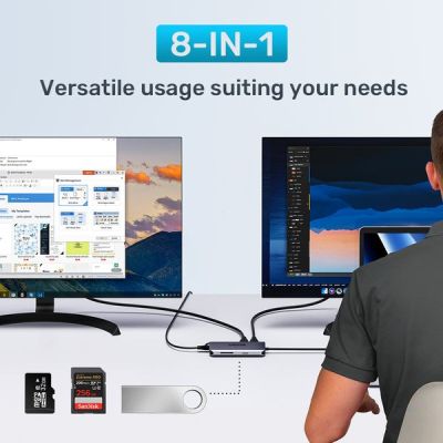 8. UNITEK ACTIVE HUB USB-C 2X HDMI, SD READER, 4K, RJ-45, PD 100W, 5 GBPS