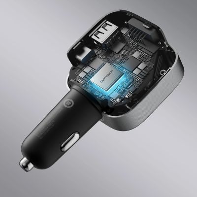 8. Cuktech CC903P 100W Car Charger with Display and 70cm Retractable USB-C Cable - Gray