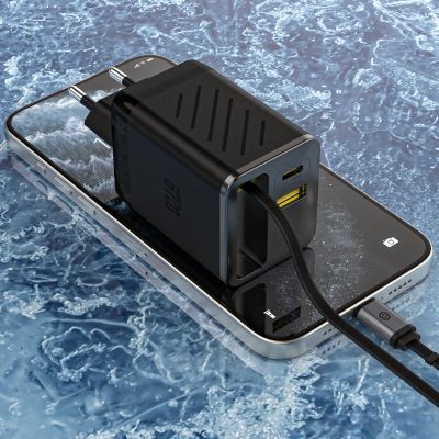 7. Dudao A67EU GaN 67W Wall Charger with Built-in Retractable USB-C Power Delivery Quick Charge Cable - Black