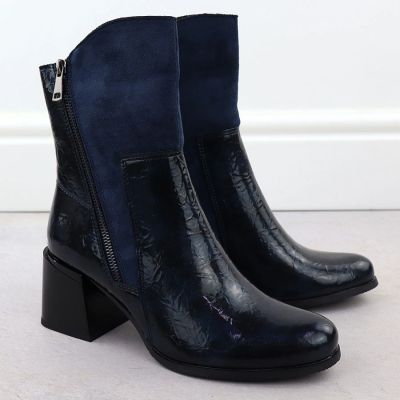 13. Women's Blue Patent Block-Heel Ankle Boots M.Daszyński SA269-1