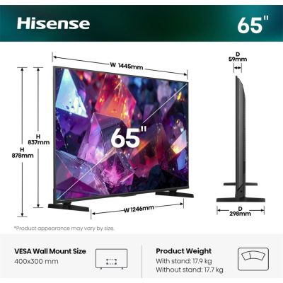 2. Hisense 65E7S PRO 165.1 cm (65") 4K Ultra HD Smart TV Wi-Fi Black