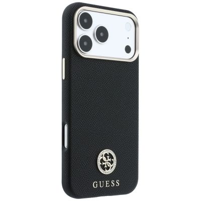 4. Guess Grained Round Strass Logo MagSafe Case for iPhone 18 Pro / 17 Pro - Black