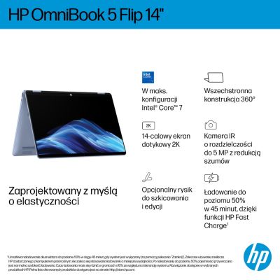 8. HP OmniBook 5 Flip 14-fp0004nw Core 5 120U 14"2K Touch IPS 300nits 16GB LPDDR5 5200 SSD512 Intel Graphics Cam 1080p 68Wh Win11 Blue Sky 2Y