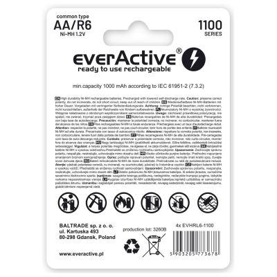 2. EVERACTIVE AA / R6 BATTERIES EVERACTIVE NI-MH 1100 MAH INFINITY LINE - BLISTER OF 4 EVHRL6-1100