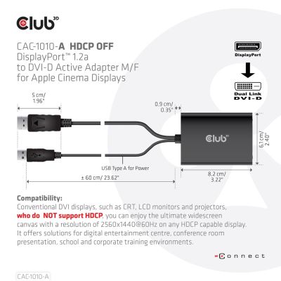 4. CLUB3D CAC-1010-A Cable Adapter 0.6m DisplayPort DVI-D + USB Black
