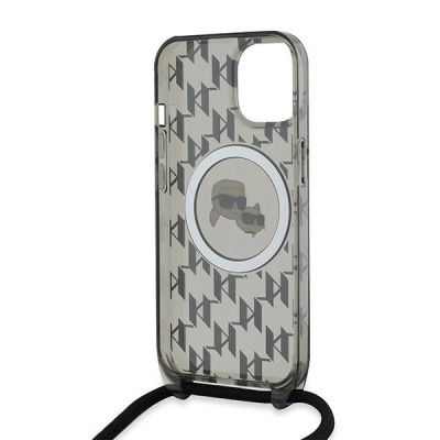 6. Karl Lagerfeld IML Crossbody Monogram Karl & Choupette Head MagSafe Case for iPhone 15 / 14 / 13 - Black