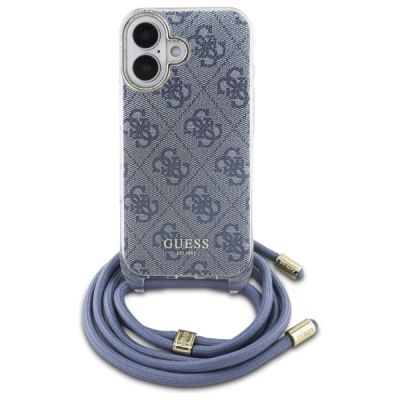2. Guess Crossbody Cord 4G Print Case with Lanyard for iPhone 16 - Blue