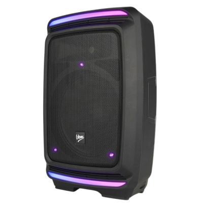 12. V-TONE OrionX 14 ACCU - Active speaker, black, rechargeable, Bluetooth, TWS, USB, AUX, FM, DSP, extendable handle, transport wheels, 135W RMS