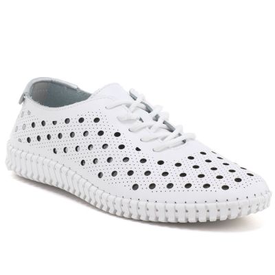 Women's leather openwork shoes white Cambell by Potocki DO87320