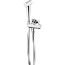 Point-of-use bidet set with angled connection - handset holder