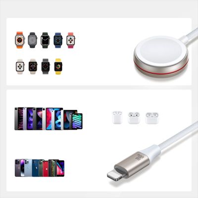 14. Joyroom 2 in 1 Lightning cable and inductive charger for Apple Watch 1.5m white (S-IW012)